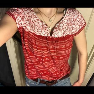 lucky brand red patterned blouse